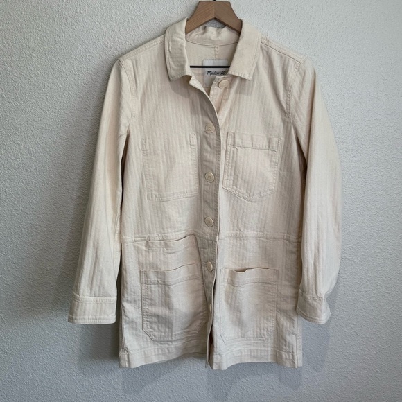 Madewell Womens XS Becker Oversized Chore Coat Longlined In Cream Boho Gorpcore - Picture 2 of 10